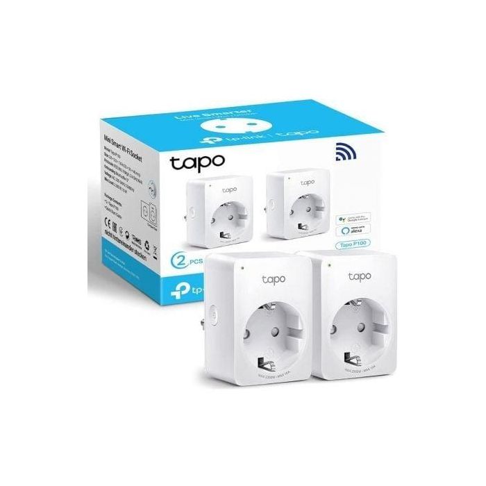 TP-Link Tapo P100 Enchufe Inteligente WiFi Pack 2 Control Voz Alexa Google Programable Temporizador Modo Vacaciones Compacto 1