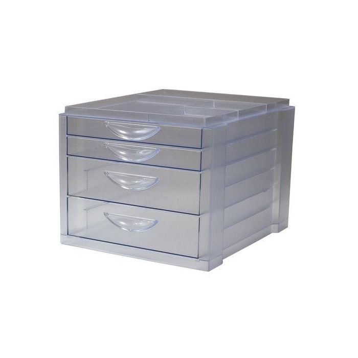 Modulo Olef 4 Cajones Mixtos (2 Grandes + 2 Pequeños) Color Traslucido Cristal/Cristal