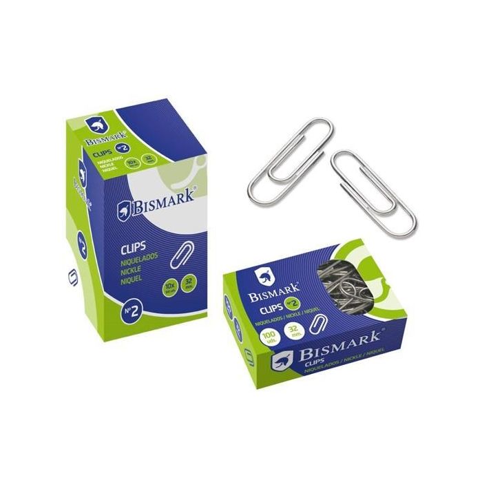 Bismark Clips Niquelados Nº2 32 mm -Caja De 100U- Bismark Clips Niquelados Nº2 32 mm -Caja De 100U-