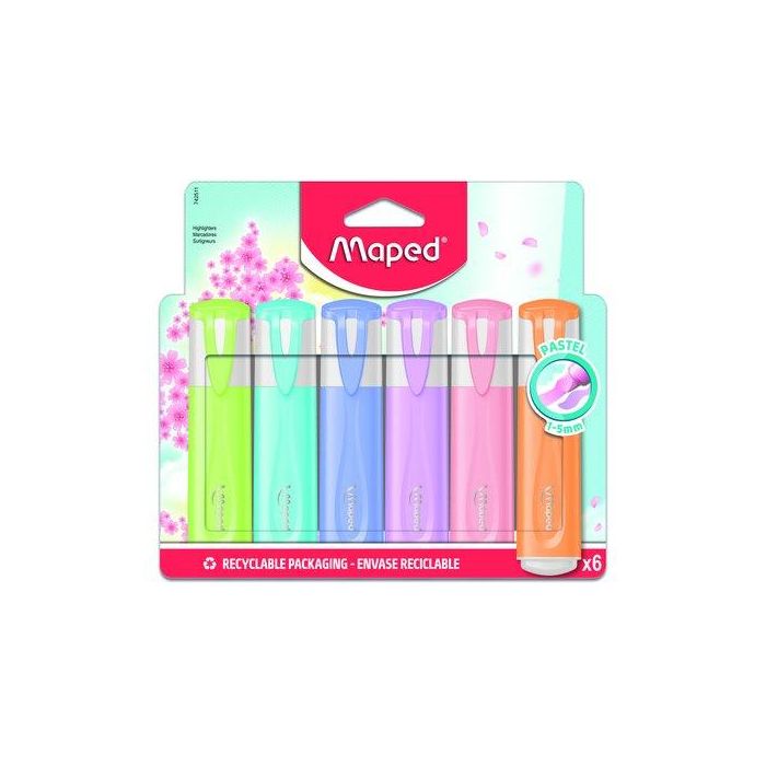 Marcador Fluor Maped Classic Pastel Estuche De 6