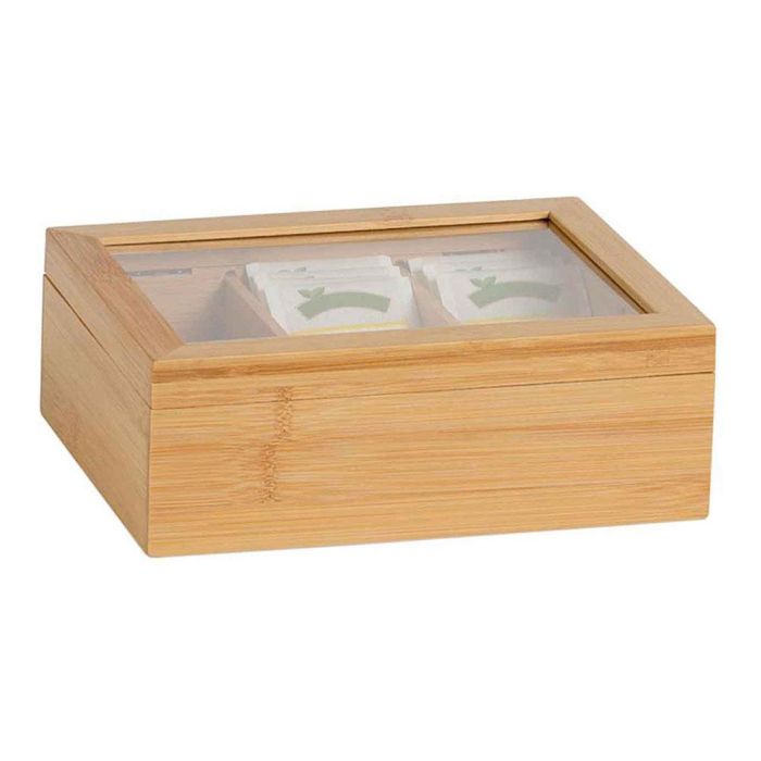 Andrea House Caja de infusiones de bambú y cristal 21x16x7,5cm cc73015