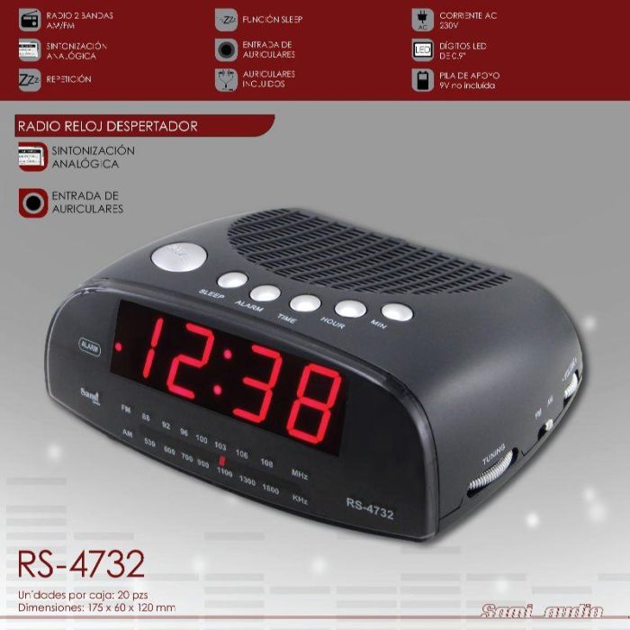 SAMI Radio Reloj Despertador Analógico, AM/FM, Incluye Auriculares (0.9") - Referencia: RADIO RELOJ SAMI ANALOGICO AM/FM