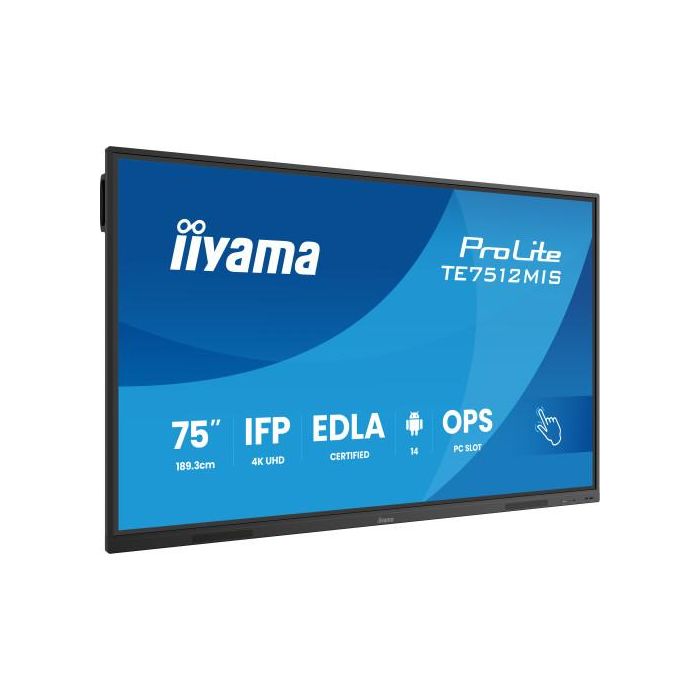 Monitor Interactivo Tactil Iiyama 75" (Te7512Mis-B4Ag)3840X2160 / Ips Led 4K Uhd / 24/7 / 8/64Gb / 400 Cd/M / 8Ms / 1200:1 / 1 Vga - 3 Hdmi / 1 Usb-C / 5Xusb / Audio Out / Wifi / Mm / 2 Rj45 / Ops Slot/ Android 11 1 Monitor Interactivo Tactil Iiyama 75" (Te7512Mis-B4Ag)3840X2160 / Ips Led 4K Uhd / 24/7 / 8/64Gb / 400 Cd/M / 8Ms / 1200:1 / 1 Vga - 3 Hdmi / 1 Usb-C / 5Xusb / Audio Out / Wifi / Mm / 2 Rj45 / Ops Slot/ Android 11 1
