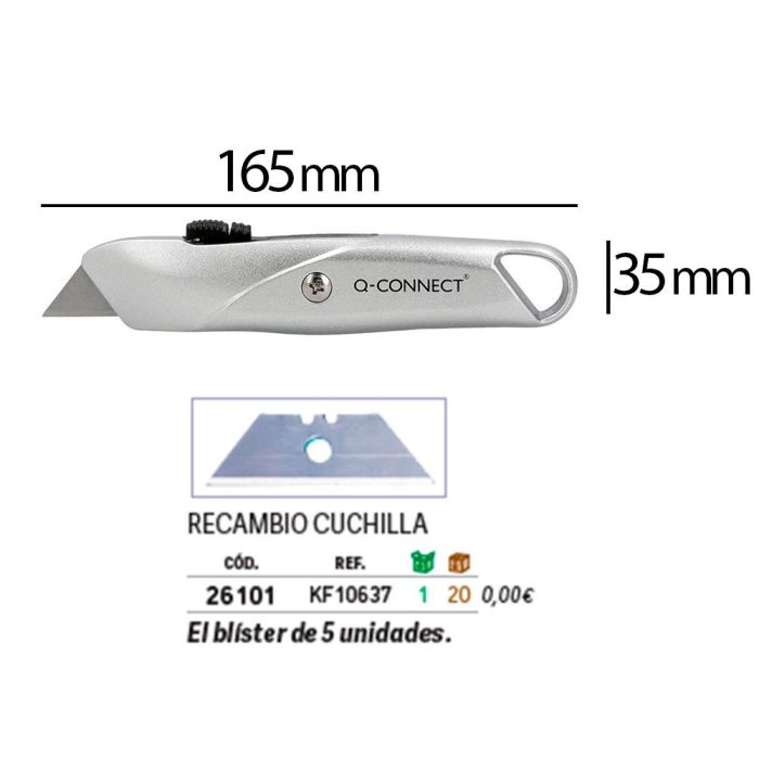 Cuter Q-Connect Metalico Ancho Retractil Con Mecanismo De Bloqueo Cuchilla 18 mm Xd-53 Blister 1 Unidad 1