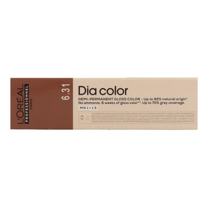 L'Oréal Dia Color 6.31 Coloración Demi-Permanente sin Amoníaco, Rubio Oscuro Dorado Ceniza, brillo y cobertura de canas 60ml