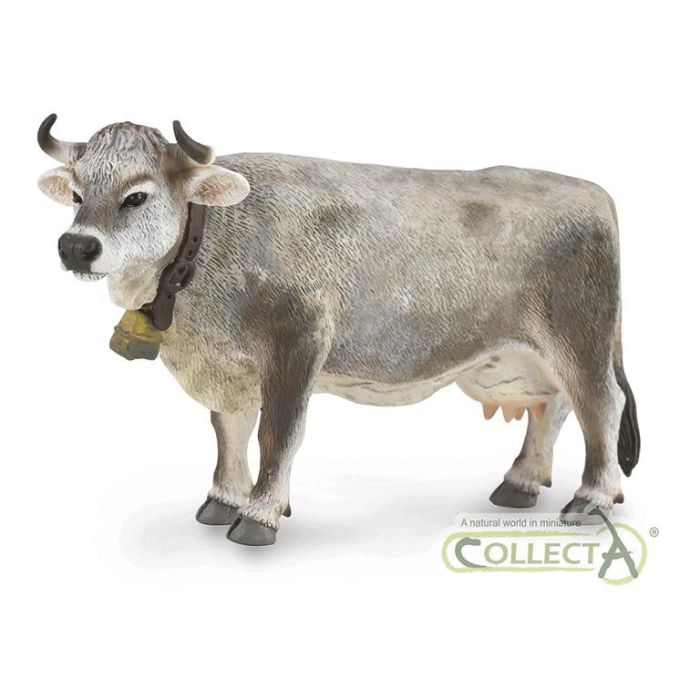 Collecta 88901 Figura Vaca Tirolesa Gris Talla L, Modelo Ganado Alpino Detallado con Color Grisáceo y Manchas Blancas, para Niños +3 Años