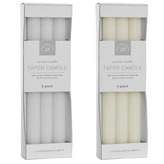 DKD Home Decor Vela Decorativa de Cera Urban Crudo Blanco, Set de 3 Unidades, 2x2x25 cm, Duración 10h