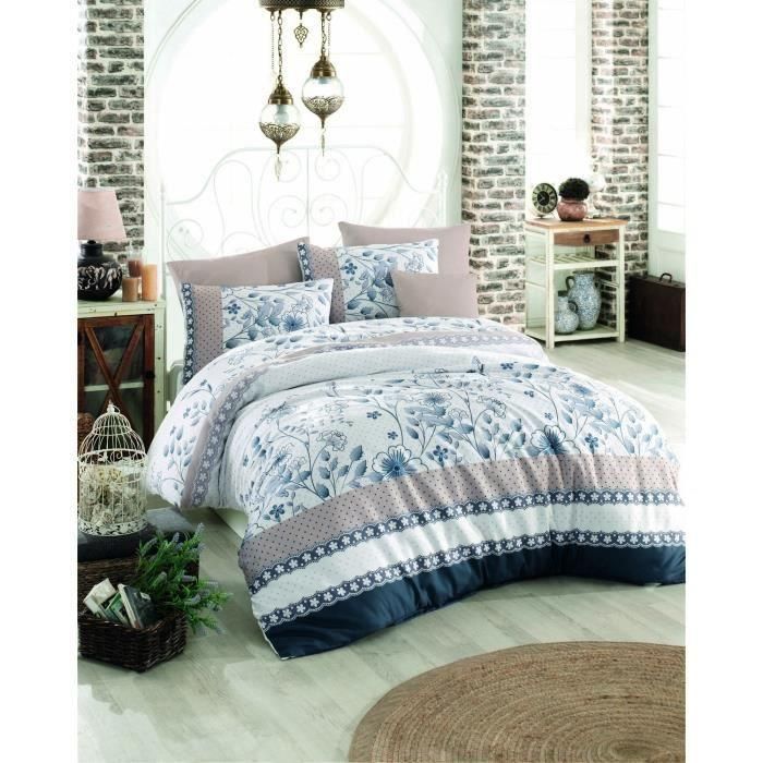 Aucune ASI8681875081015 Juego de cama 100% algodón reforzado - Funda nórdica 220x240 cm + 2 fundas almohada 60x60 cm - Azul