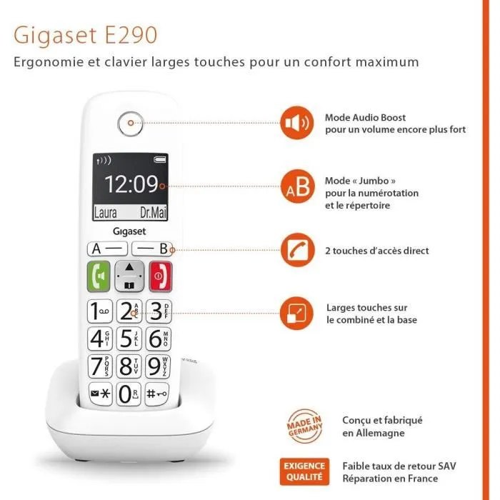 Gigaset E290 Duo Blanco Teléfono fijo con teclado grande, pantalla retroiluminada y Audio Boost 3 Gigaset E290 Duo Blanco Teléfono fijo con teclado grande, pantalla retroiluminada y Audio Boost 3