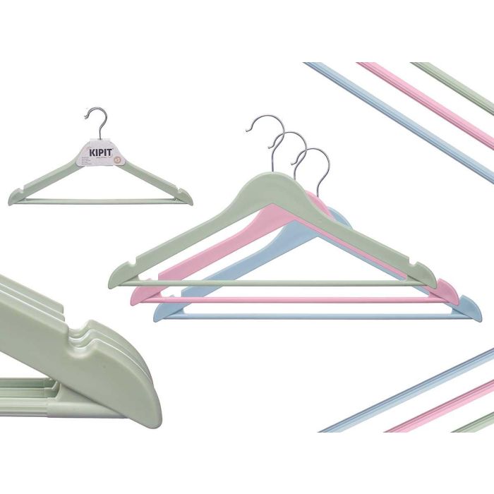 Set 3 Perchas Plastico 3 Colores Surt Claras Kipit 43X22CM (24 Unidades) Set 3 Perchas Plastico 3 Colores Surt Claras Kipit 43X22CM (24 Unidades)