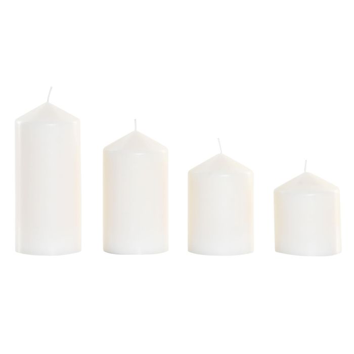 DKD Home Decor Vela Básicos de Cera Blanca 14x16x14 cm, Juego de 4 Velas Decorativas para Hogar con Duración de 35 a 60 Horas