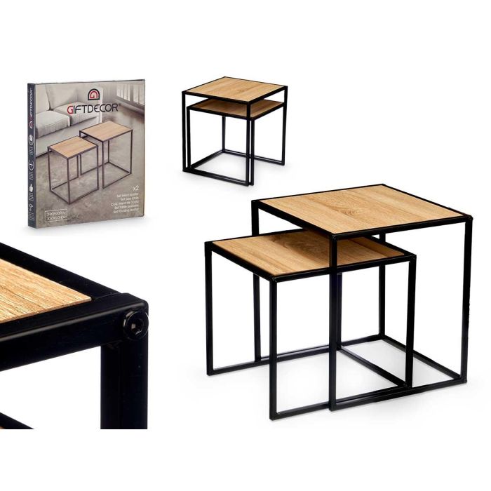 Set 2 Mesas Auxiliares Madera Giftdecor 34x39x4.5 cm, Bambú/Negro (4 Unidades) Set 2 Mesas Auxiliares Madera Giftdecor 34x39x4.5 cm, Bambú/Negro (4 Unidades)