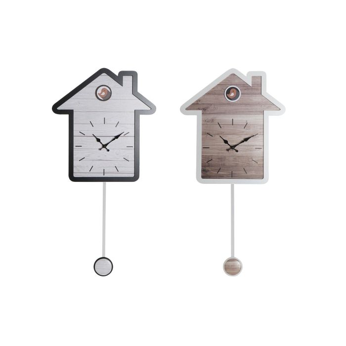 DKD Home Decor Reloj de Pared Scandi para Casa, Natural Blanco, MDF, 56x32x5 cm (Alto x Ancho x Fondo), Pilas AA, Pack 2 Unidades