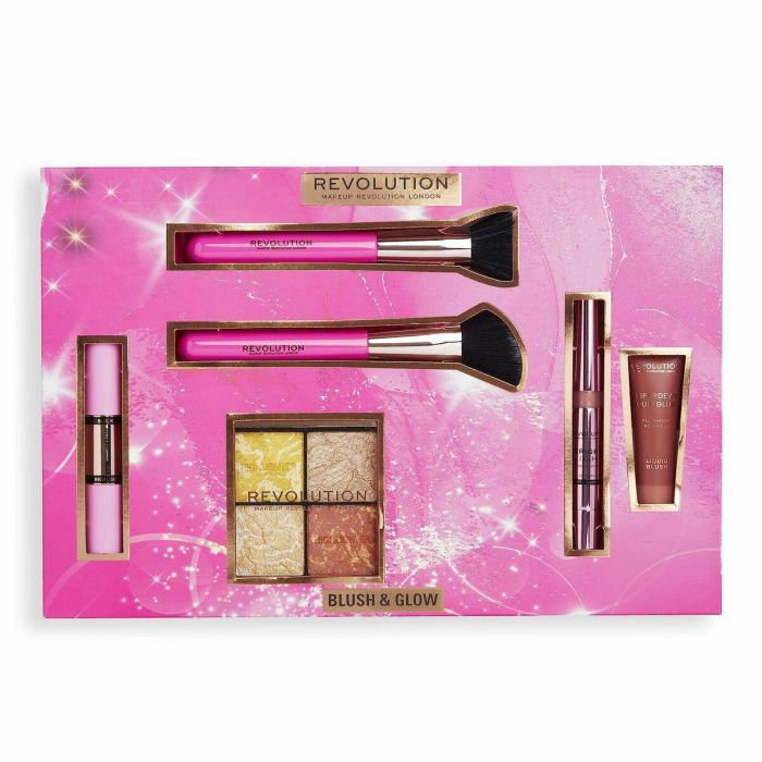 Revolution Make Up Blush & Glow Lote - Sombra de ojos, colorete e iluminador, set de 6 piezas con brochas Revolution Make Up Blush & Glow Lote - Sombra de ojos, colorete e iluminador, set de 6 piezas con brochas