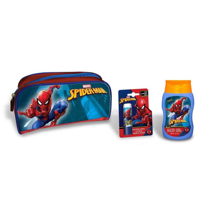 SPIDERMAN Neceser con Gel de Baño y Barra de Labios - Set de Aseo Personal
