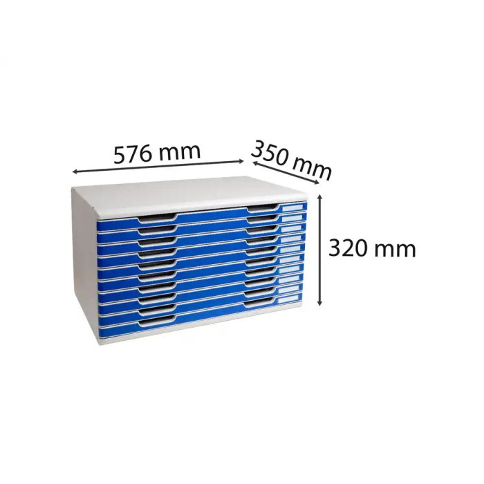 Exacompta Módulo Cajones Sobremesa Classic 10 Cajones Poliestireno DIN A3 Gris Claro/Azul 576x320x350 mm 1
