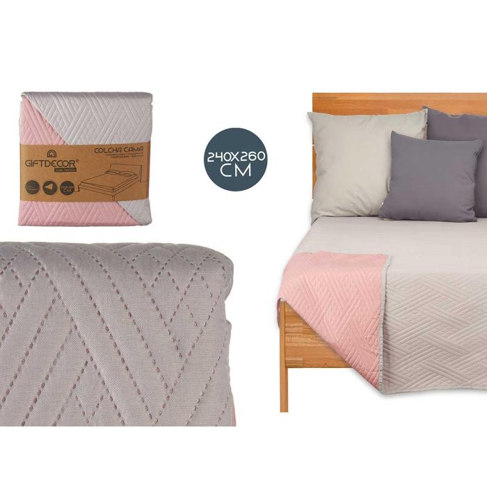 Colcha Cama Reversible 240X260 Gris Claro Y Rosa Giftdecor (6 Unidades) Colcha Cama Reversible 240X260 Gris Claro Y Rosa Giftdecor (6 Unidades)