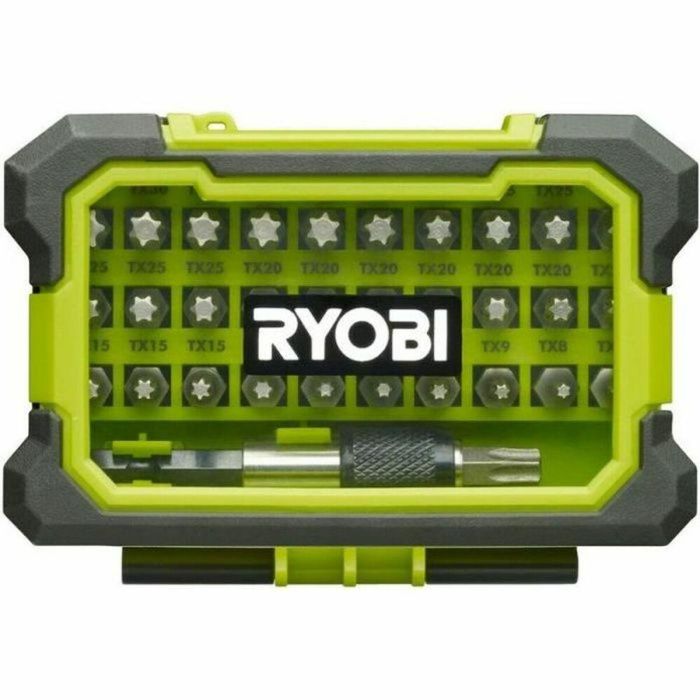 Ryobi Caja 32 Tornillos Torx Reforzados T7-T40 con Portabrocas de Fijación Rápida 1/4
