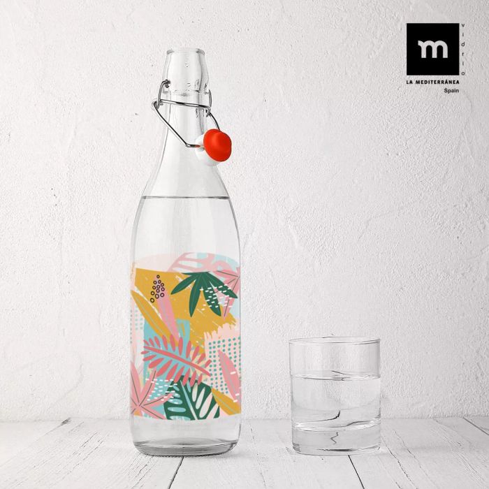 Botella de vidrio decorada Designs 1L - Inde (12 Unidades) 12 Botella de vidrio decorada Designs 1L - Inde (12 Unidades) 12
