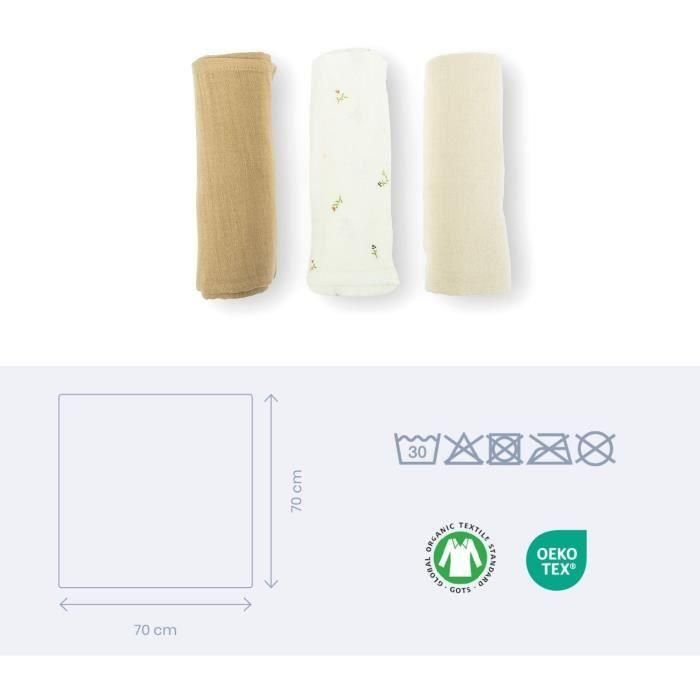 Pack de 3 arrullos - DOOMOO - Gasa de algodón orgánico - Certificado Oeko-Tex - Beige 3