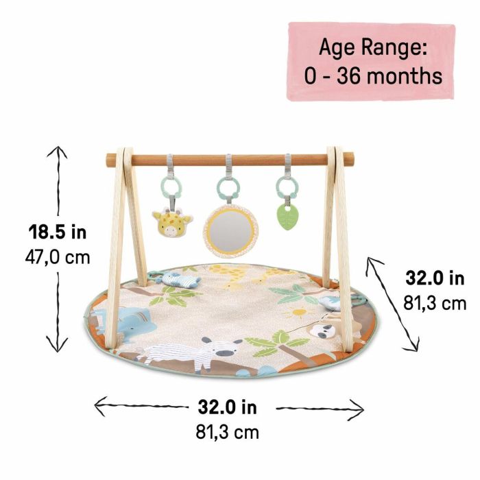 Ingenuity ING17448 Alfombra de juego plegable WonderWood para bebé, redonda con arco de madera, espejo y juguetes 6