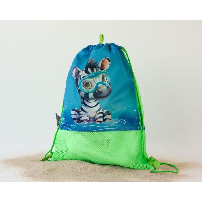 KioKids Bolsa de Playa Convertible Mochila Animales Verde Safari Fun +0 Meses Transpirable Fácil de Sacudir Arena Poliéster 5L
