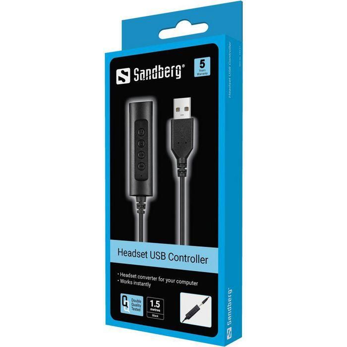 Sandberg Adaptador USB para Auriculares Minijack 4 Polos con Control de Volumen y Micrófono 1.5m 2