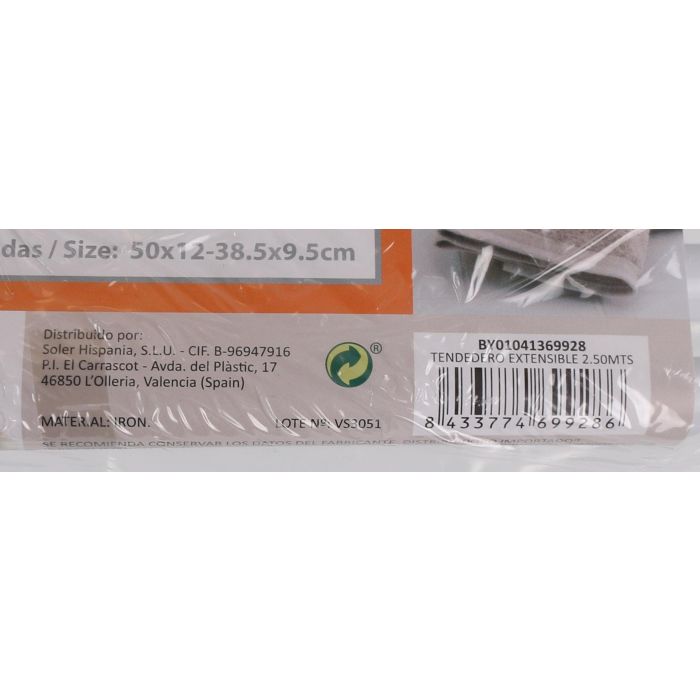 Confortime Tendedero Extensible 2.50 mts - 12x10x51 cm (6 Unidades) Confortime Tendedero Extensible 2.50 mts - 12x10x51 cm (6 Unidades)