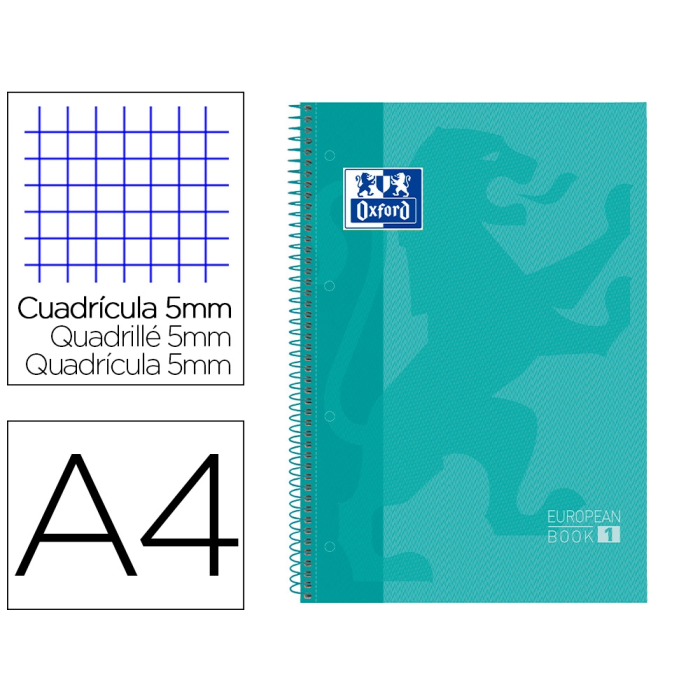 Oxford Bloc Espiral Tapa Extradura Microperforado DIN A4 80 Hojas Cuadros 5 mm Color Menta Hielo 0 Oxford Bloc Espiral Tapa Extradura Microperforado DIN A4 80 Hojas Cuadros 5 mm Color Menta Hielo 0