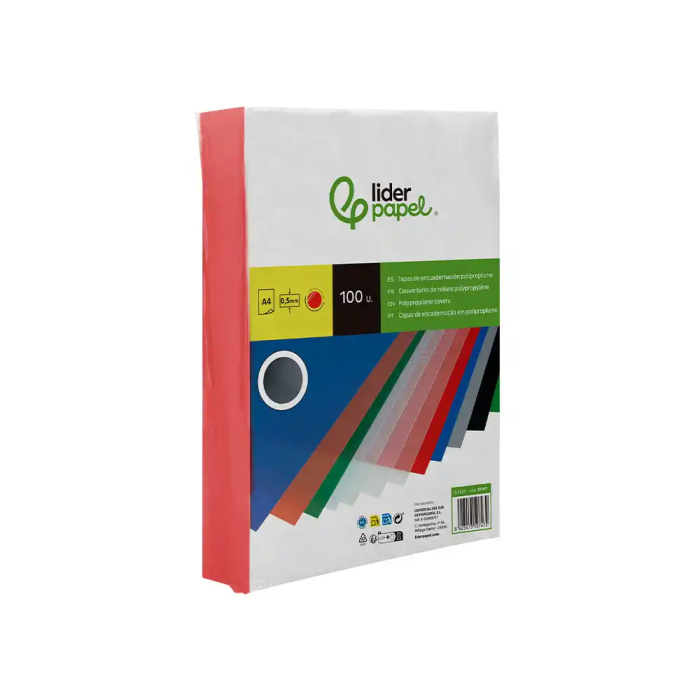 Liderpapel Tapas Polipropileno A4 0.5 mm Rojo Translucido Paquete 100 Unidades 2
