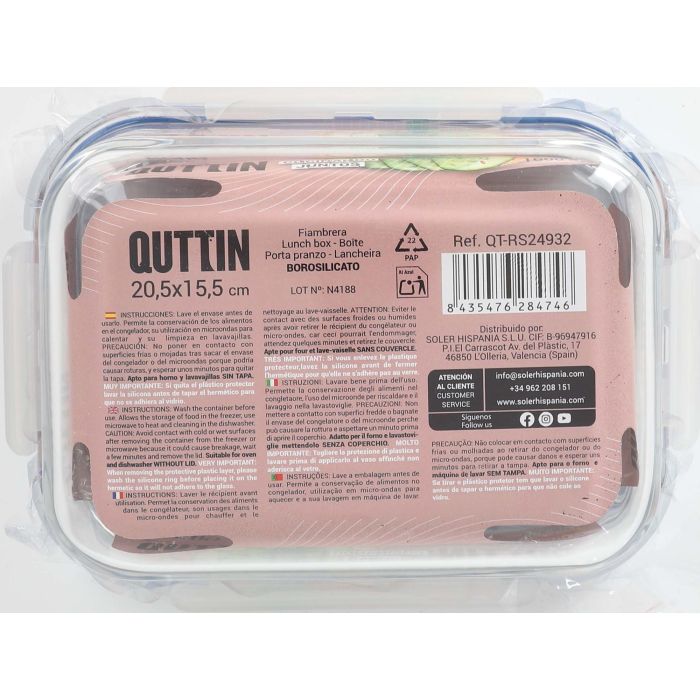 Inde Fiambrera Rectangular con Tapa Hermética "Boho" 20.5 cm x 15.5 cm x 7 cm (6 Unidades)