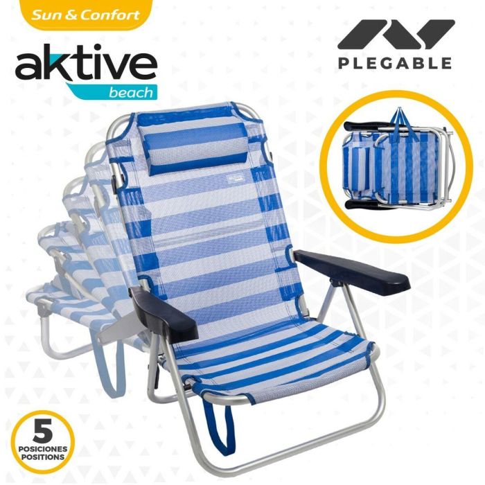 Silla de Playa Aktive Plegable Cojín Blanco Azul 48 x 84 x 46 cm (2 Unidades) 5