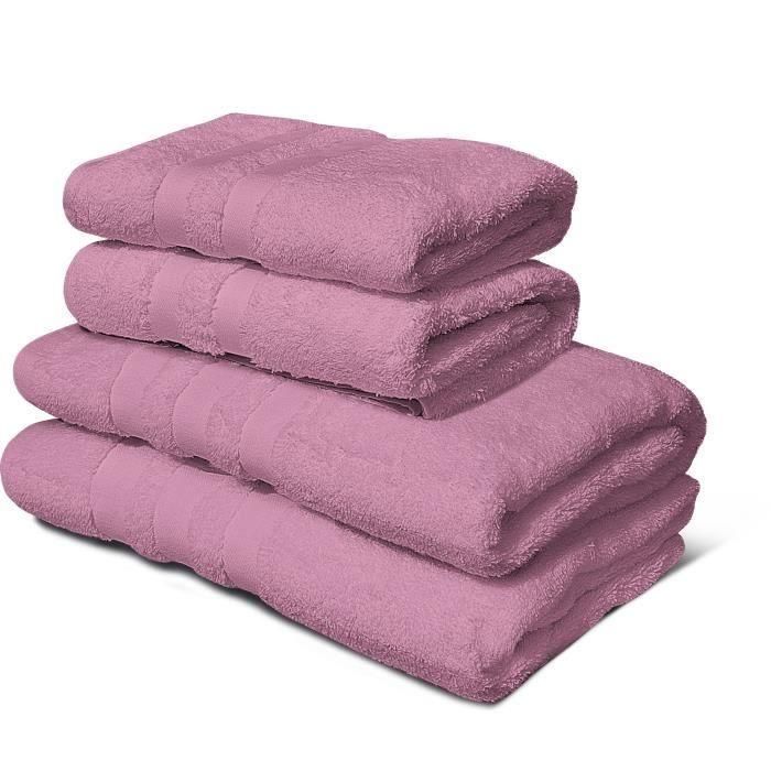 Juego de 4 toallas - LOVELY HOME - 2 Toallas 50 x 100 cm + 2 Platos de ducha 70 x 140 cm - Rosa Juego de 4 toallas - LOVELY HOME - 2 Toallas 50 x 100 cm + 2 Platos de ducha 70 x 140 cm - Rosa