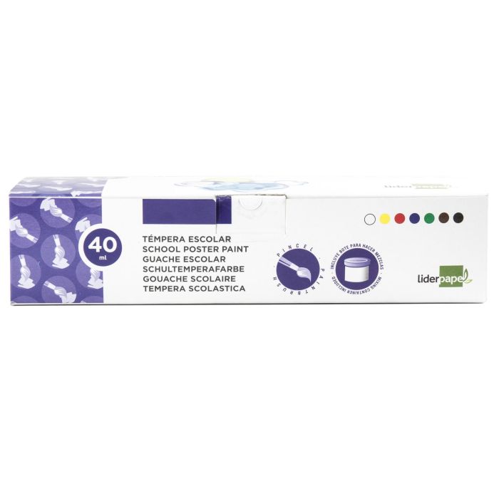 Tempera Liderpapel Escolar 40 mL Caja 7 Colores Surtidos + Pincel 4