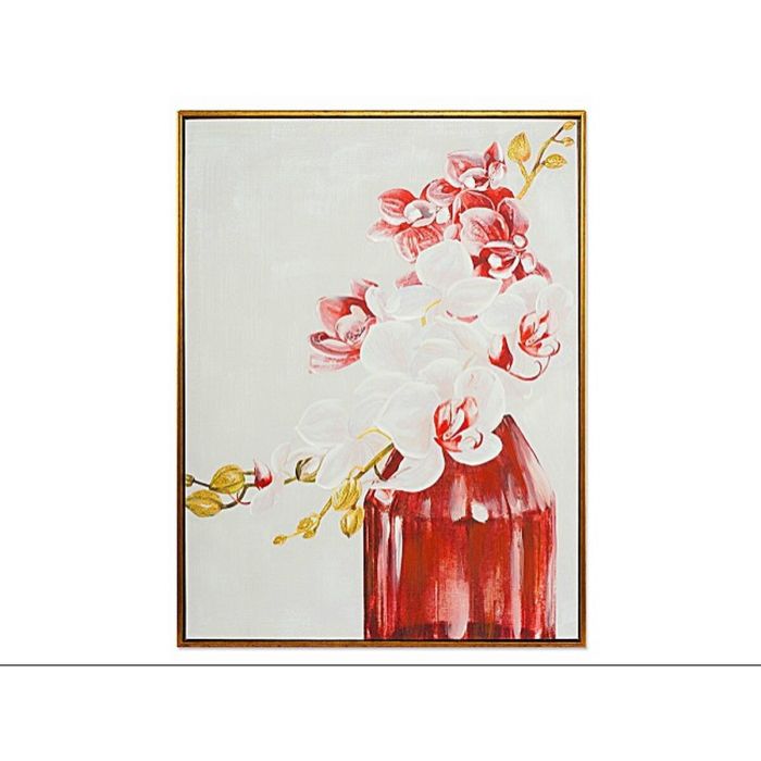 Cuadro Romimex Blanco Rojo Lienzo Flores 60 x 80 x 4 cm 1