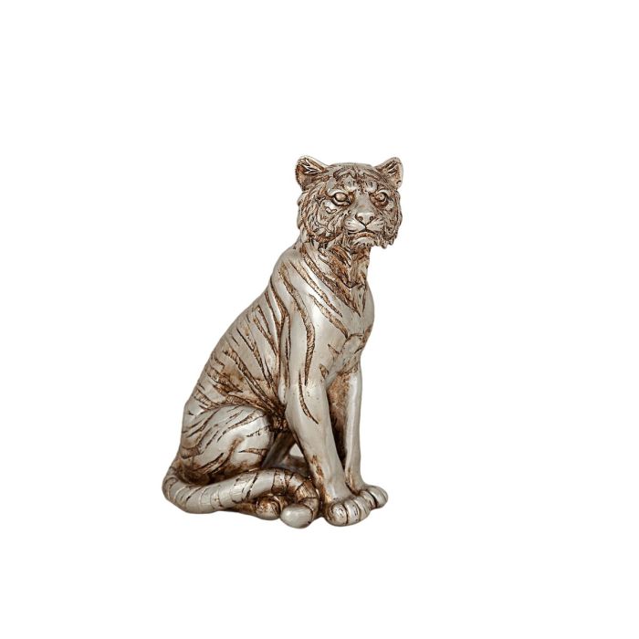 Figura Decorativa Romimex Plateado Resina Tigre 15 x 21 x 9 cm