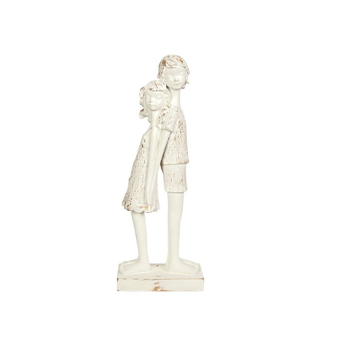 Figura Decorativa Romimex Blanco Resina Niños 14 x 38 x 7 cm