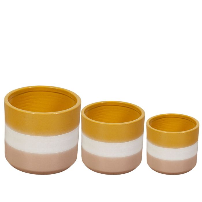 Set de Maceteros Romimex Amarillo Beige Cerámica (3 Piezas)