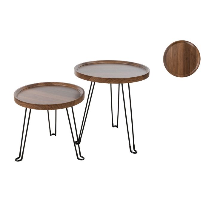 Set de mesas Romimex Marrón Negro Madera Metal 2 Piezas 1