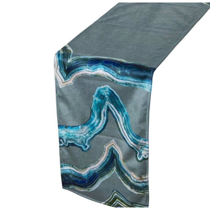 Camino de Mesa Alexandra House Living Azul Gris Textil 180 x 30 cm Terciopelo Bordado