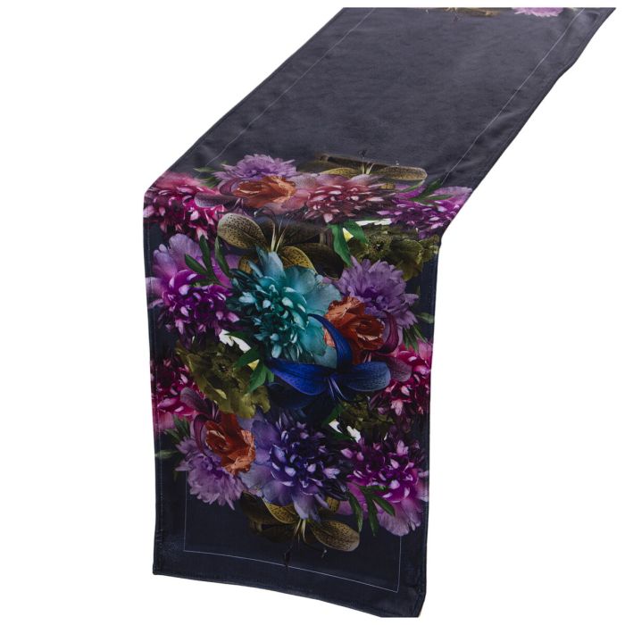 Camino de Mesa Alexandra House Living Negro Textil 180 x 30 cm Terciopelo Floral