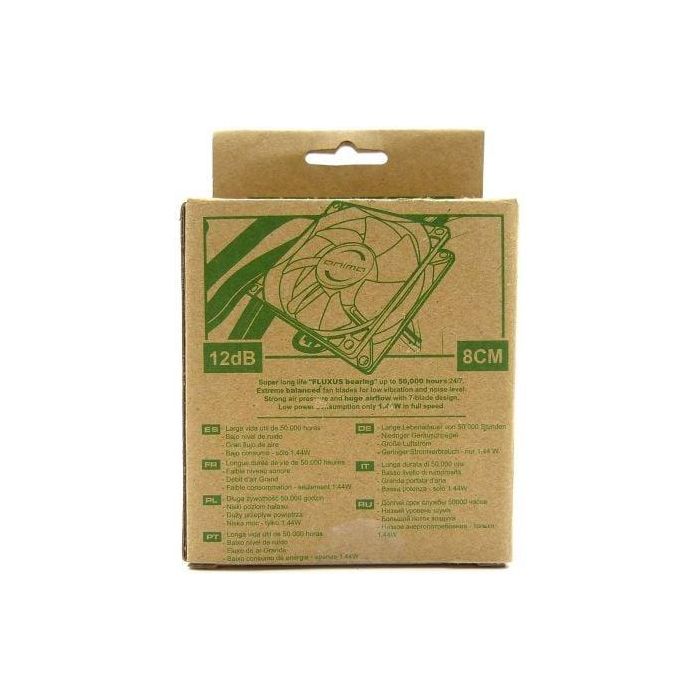 Anima AF8 Ventilador para CPU 8cm con 7 Aspas Negras, Silencioso 12dB, Flujo 30.5 CFM, 50.000h Vida Útil, Bajo Consumo 4