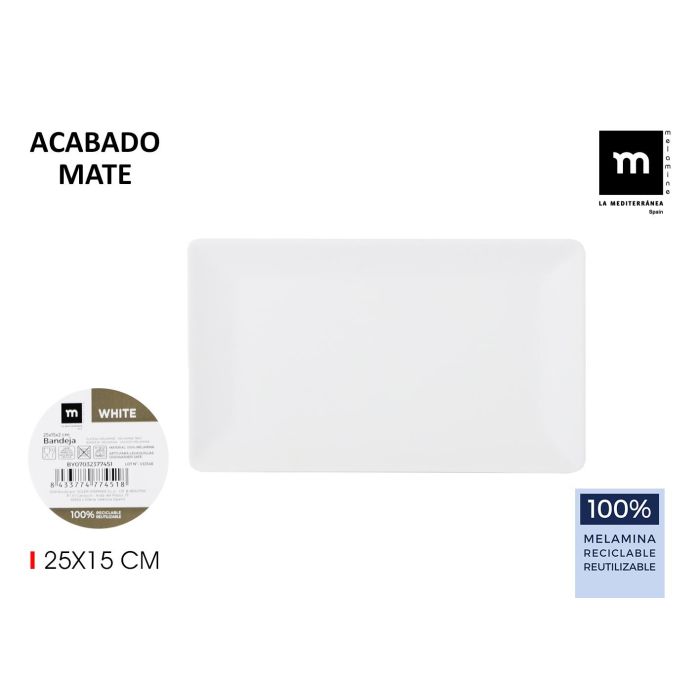 La Mediterranea Bandeja Melamina Mate White 25 x 15 x 2 cm (12 Unidades)