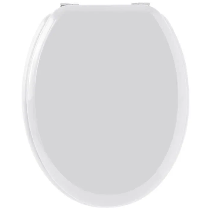 Gelco Tapa de inodoro blanco dulce en madera moldeada con acabado brillante y bisagras cromadas 0 Gelco Tapa de inodoro blanco dulce en madera moldeada con acabado brillante y bisagras cromadas 0