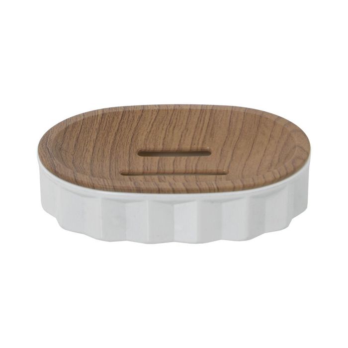 Jabonera Alexandra House Living Blanco Marrón Acrílico Madera 12 x 3 x 9 cm 2