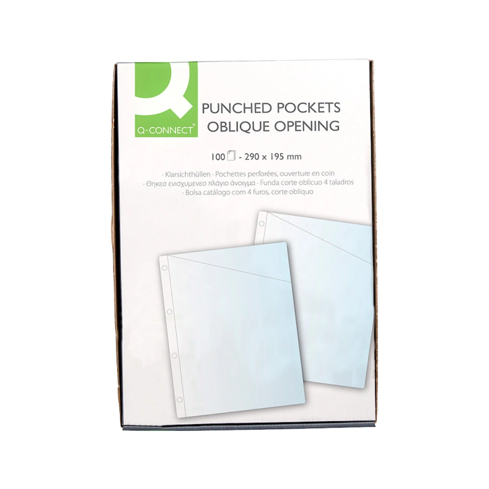 Q-connect Funda Cristal 290x195 mm Corte Oblicuo PVC 90 micras 4 Taladros Caja 100 Unidades 3