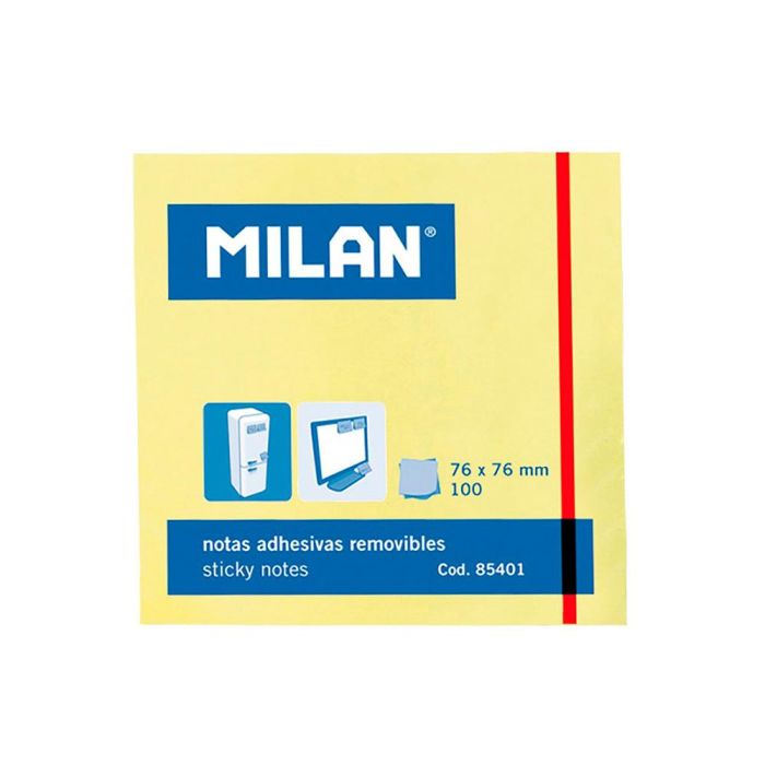 Milán Pack 100 notas adhesivas 76x76 mm amarillo claro Milán Pack 100 notas adhesivas 76x76 mm amarillo claro