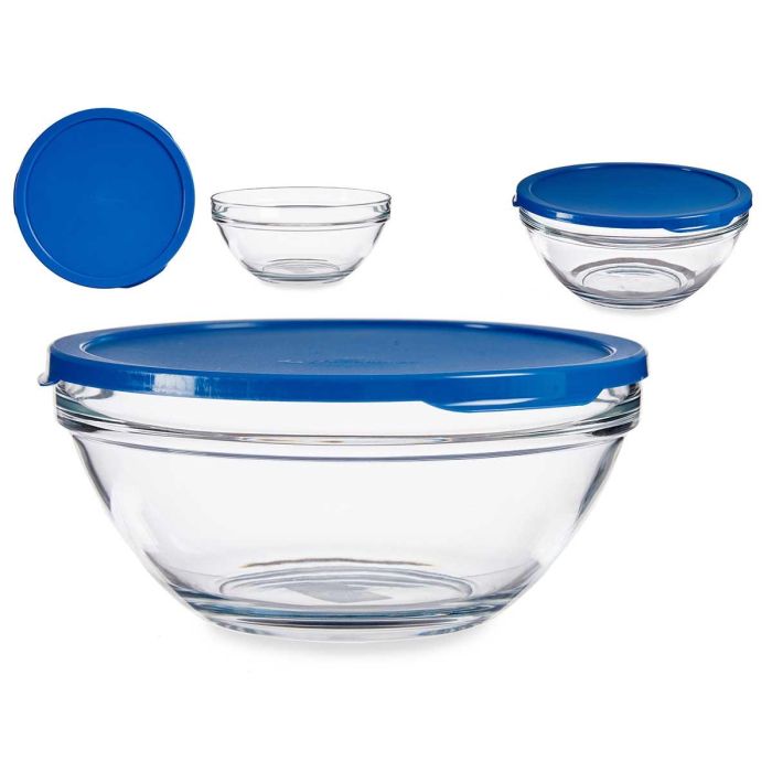 Pasabahce Fiambrera Redonda Chefs Con Tapa Azul 2500 ml 23.7x23.7x10.1 cm (Set de 4)