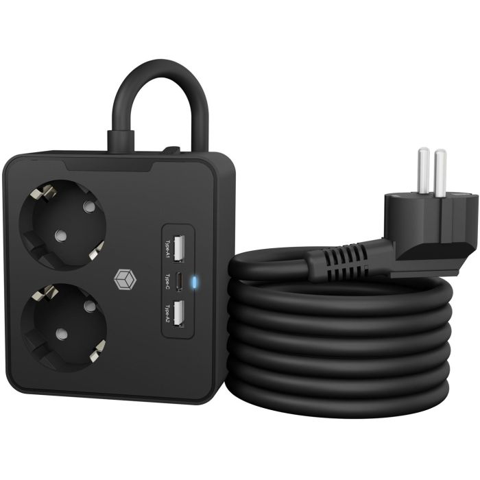 ICY BOX IB-MPS2220B-CH Regleta con 2 Tomas Tipo F y 3 Puertos USB 2.4A/3A, Cable 1.9m, Negro para Oficina/Hogar 4