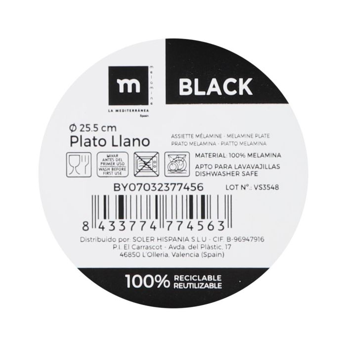Plato Llano Melamine Black 25.5 cm - La Mediterranea (24 Unidades) 1 Plato Llano Melamine Black 25.5 cm - La Mediterranea (24 Unidades) 1